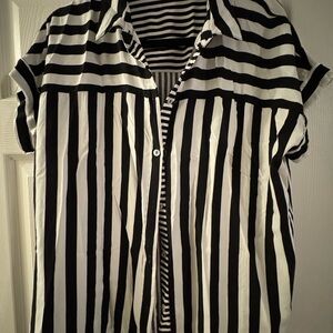 Jane and Delancey Black and White Striped Button Down Shirt
